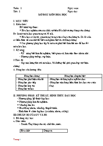Giáo án học kì I môn Hóa học Lớp 8