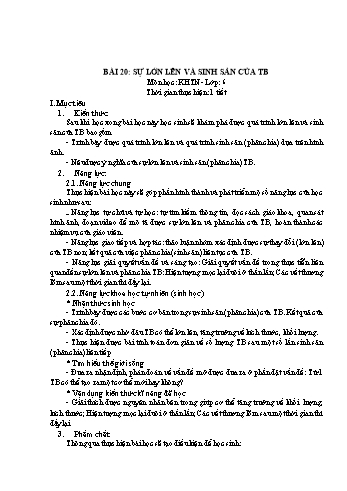 Giáo án Sinh học Khối 6 - Bài 20: Sự lớn lên và sinh sản của tế bào (Kết nối tri thức với cuộc sống)