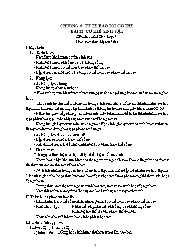 Giáo án Sinh học Khối 6 - Bài 22: Cơ thể sinh vật (Kết nối tri thức với cuộc sống)