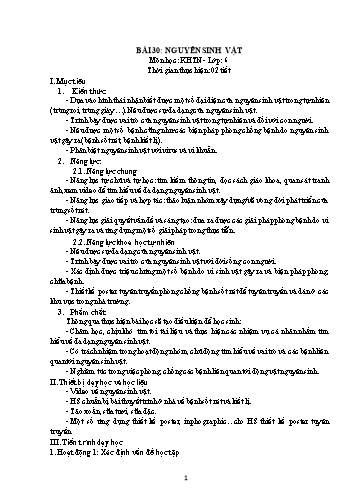 Giáo án Sinh học Khối 6 - Bài 30: Nguyên sinh vật (Kết nối tri thức với cuộc sống)