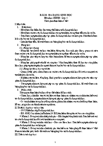 Giáo án Sinh học Khối 6 - Bài 38: Đa dạng sinh học (Kết nối tri thức với cuộc sống)