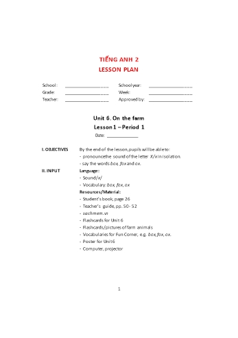 Giáo án Tiếng Anh Lớp 2 - Unit 6: On the farm