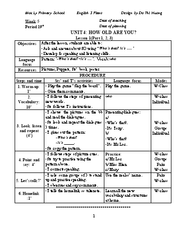 Giáo án Tiếng Anh Lớp 3 - Unit 4: How old are you? - Đỗ Thị Hương