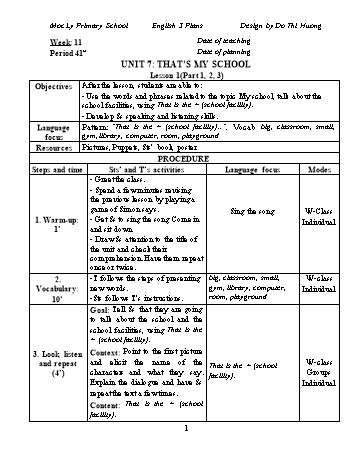 Giáo án Tiếng Anh Lớp 3 - Unit 7: Thats my school - Đỗ Thị Hương