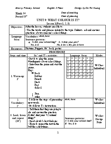 Giáo án Tiếng Anh Lớp 3 - Unit 9: What colour is it? - Đỗ Thị Hương