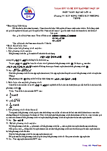 Giáo án Toán Lớp 10 - Tiết 34: Bất phương trình và hệ bất phương trình bậc nhất một ẩn