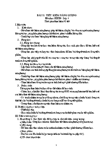 Giáo án Vật lý Lớp 6 - Bài 51: Tiết kiệm năng lượng