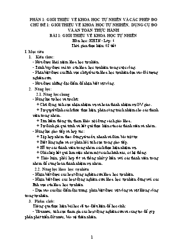 Giáo án Vật lý Lớp 6 - Chủ đề 1: Giới thiệu về khoa học tự nhihên, dụng cụ đo và an toàn thực hành
