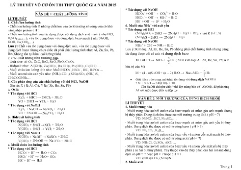 Lý thuyết vô cơ ôn thi THPT quốc gia năm 2015