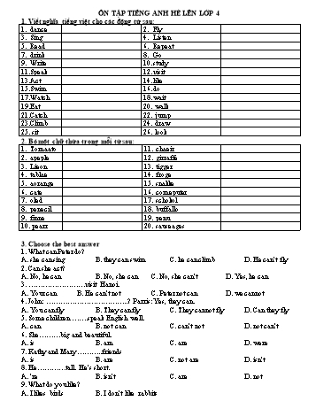 Ôn tập hè Tiếng Anh Lớp 4