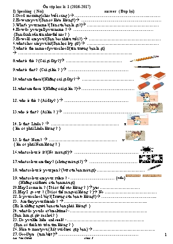 Ôn tập học kì 1 môn Tiếng Anh Lớp 3 - Năm học 2016-2017