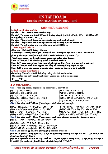 Ôn tập môn Hóa học Lớp 10 - Chủ đề 1: Ôn tập phản ứng oxi hóa – khử