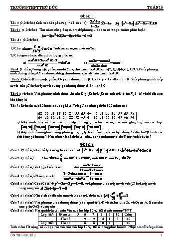 Ôn thi học kì 2 môn Toán Khối 10 - Trường THPT Thủ Đức