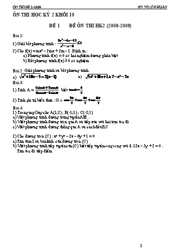 Ôn thi học kì 2 môn Toán Khối 10 - Vĩ Sĩ Khuân - Năm học 2008-2009