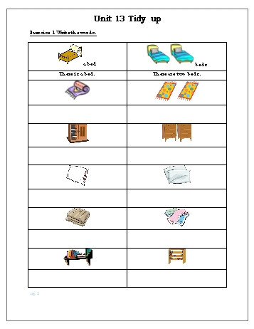 Phiếu ôn tập hè môn Tiếng Anh Lớp 1 - Unit 13