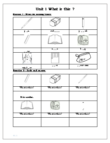 Phiếu ôn tập hè môn Tiếng Anh Lớp 1 - Unit 1