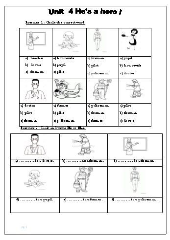 Phiếu ôn tập hè môn Tiếng Anh Lớp 1 - Unit 4