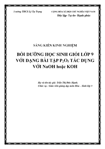SKKN Bồi dưỡng học sinh giỏi lớp 9 với dạng bài tập P2O5 tác dụng với NaOH hoặc KOH