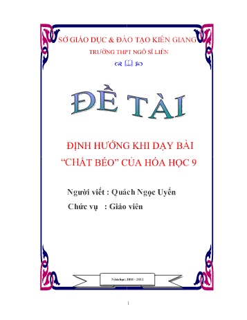 SKKN Định hướng khi dạy bài “chất béo” của hóa học 9