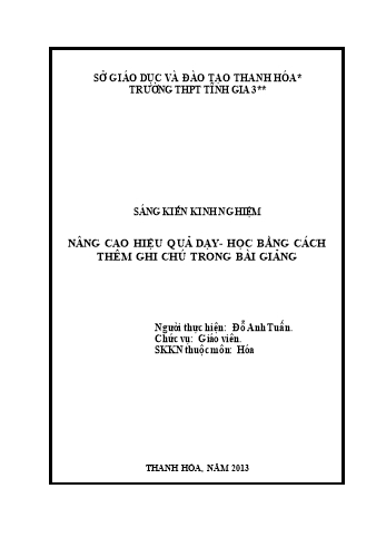 SKKN Nâng cao hiệu quả dạy- Học bằng cách thêm ghi chú trong bài giảng