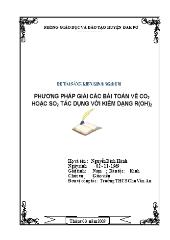 SKKN Phương pháp giải bài toán về CO2 hoặc SO2 tác dụng với kiềm dạng R(OH)2