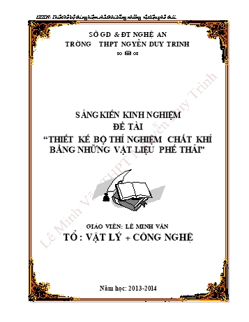 SKKN Thiết kế bộ thí nghiệm chất khí bằng những vật liệu phế thải