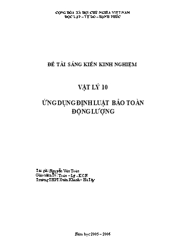 SKKN Ứng dụng định luật bảo toàn động lượng