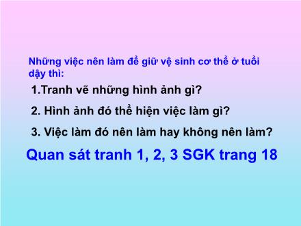Bài giảng Khoa học Lớp 5 - Bài 8: Vệ sinh ở tuổi dậy thì