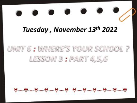 Bài giảng Tiếng Anh 4 - Unit 6: Wheres your school - Lesson 3: Part 4+5+6 - Năm học 2021-2022