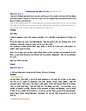 Bài giảng Tiếng Anh Lớp 10 - Guildlines for writing unit 2 + 3 + 4 + 5