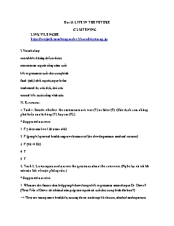 Bài giảng Tiếng Anh Lớp 12 - Tuần 13 - Unit 8: Life in the future
