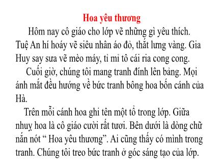 Bài giảng Tiếng Việt 1 (Tập đọc) - Bài: Hoa yêu thương