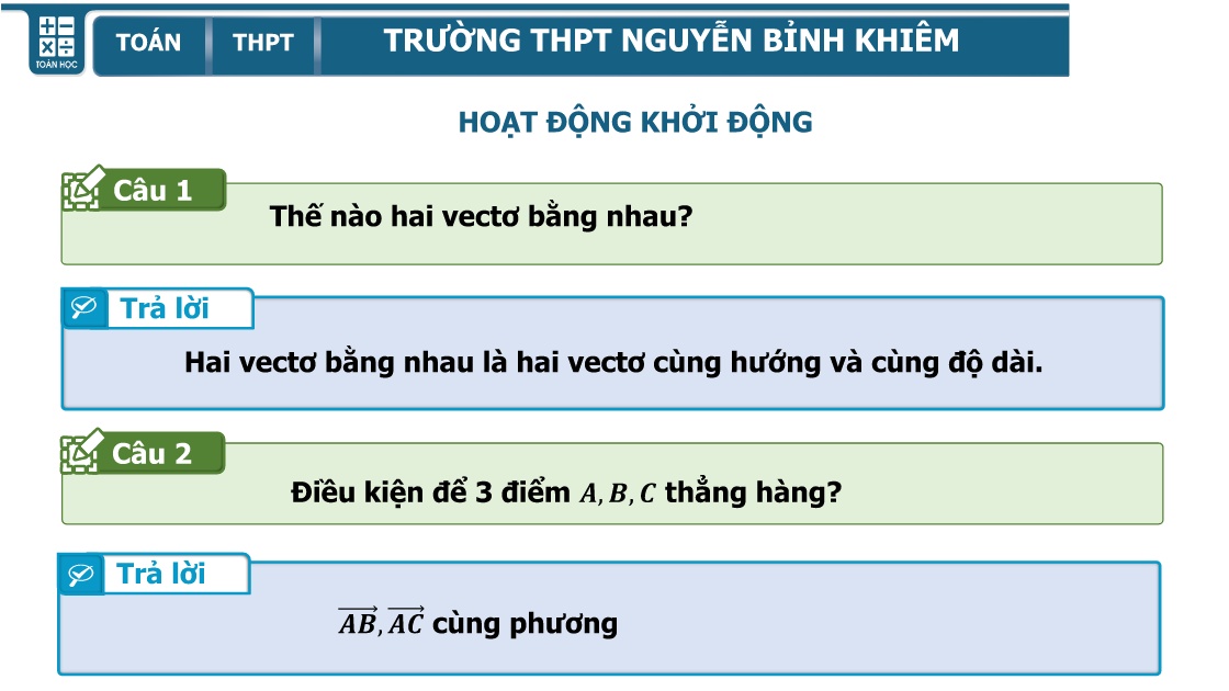 Bài giảng Toán Lớp 10 - Bài 4: Hệ trục tọa độ - Trường THPT Nguyễn Bỉnh Khiêm