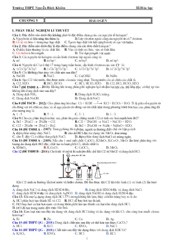 Bài tập thực hành môn Hóa học Lớp 10 - Chương 5: Halogen - Trường THPT Nguyễn Bỉnh Khiêm