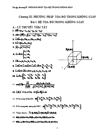 Bài tập thực hành Toán 12 - Ôn tập chương III: Phương pháp tọa độ trong không gian