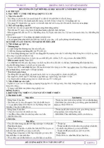Đề cương ôn tập cuối học kì I môn Địa Lí Lớp 11 - Năm học 2024-2025 - Trường THPT Nguyễn Bỉnh Khiêm