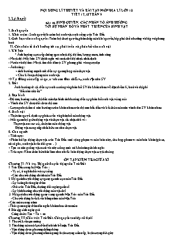 Đề cương ôn tập Địa Lí 10 - Tuần 9 - Tiết 17+18