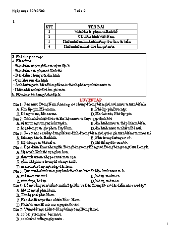 Đề cương ôn tập Địa Lí 12 - Tuần 9