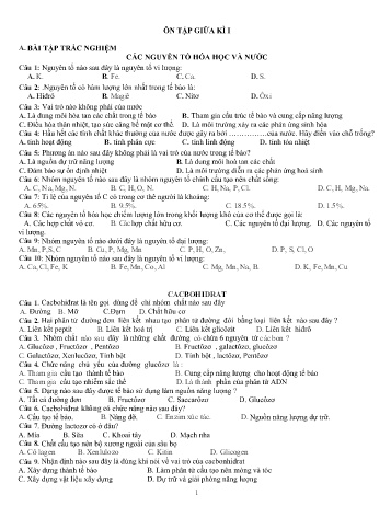 Đề cương ôn tập giữa kì I môn Hóa Học Lớp 10