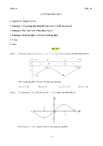 Đề cương ôn tập giữa kì I môn Toán 10 - Tuần 10 - Tiết 29