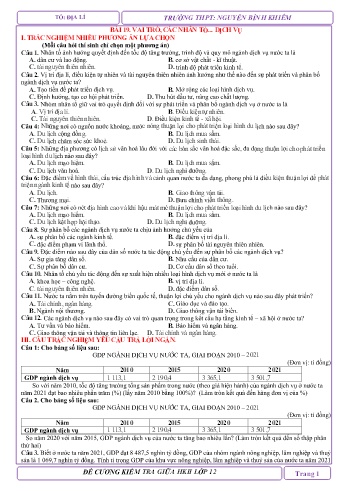 Đề cương ôn tập giữa kì II môn Địa Lí 12 - Trường THPT Nguyễn Bỉnh Khiêm