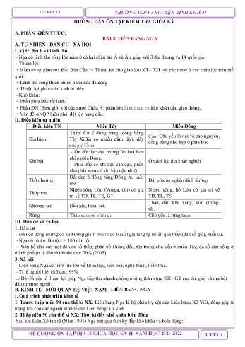 Đề cương ôn tập giữa kì II môn Địa Lí Lớp 11 - Trường THPT Nguyễn Bỉnh Khiêm