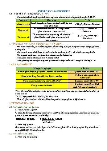 Đề cương ôn tập Hóa Học Lớp 12 - Tuần 3 - Chuyên đề 2: Cacbonhodrat