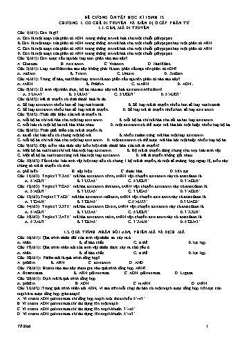 Đề cương ôn tập học kì I môn Sinh Học Lớp 12