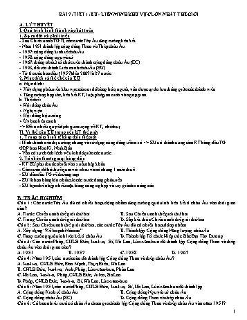 Đề cương ôn tập môn Địa Lí 11 - Bài 7, Tiết 1: Eu - Liên minh khu vực lớn nhất thế giới