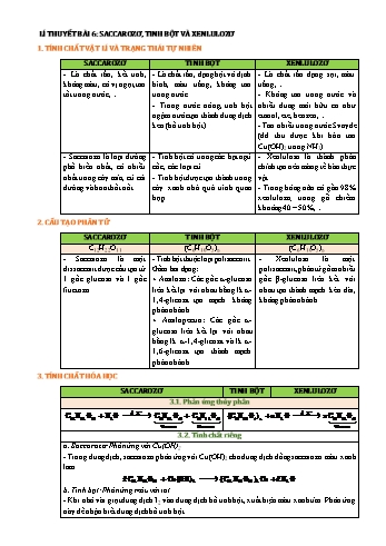 Đề cương ôn tập môn Hóa Học 12 - Tuần 4 - Bài 6: Saccarozo, tinh bột và xenlulozo