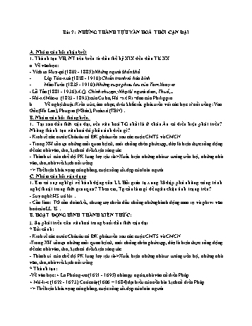 Đề cương ôn tập môn Lịch Sử 11 - Tuần 13 - Bài 7: Những thành tựu văn hoá thời cận đại