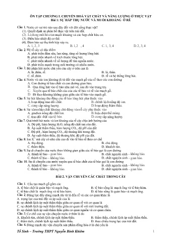Đề cương ôn tập môn Sinh học 11 - Tuần 11