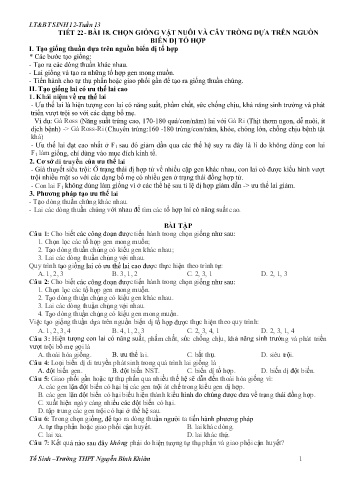 Đề cương ôn tập môn Sinh Học Lớp 12 - Tuần 13 - Tiết 22