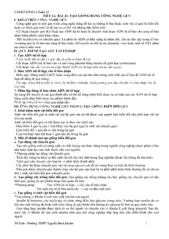 Đề cương ôn tập môn Sinh Học Lớp 12 - Tuần 14 - Bài 20: Tạo giống bằng công nghệ gen